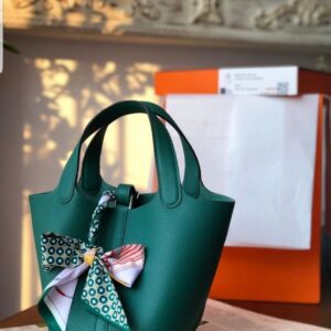 Hermes Picotin Green Vert Vertigo Clemence Leather