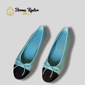 Ballet flat tiffany blue calfskin black grosgrain