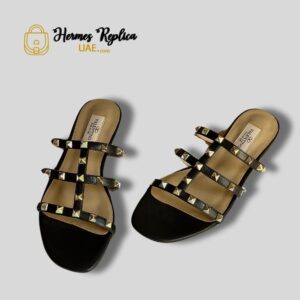 Valentinto Rockstud Calfskin Leather Slide Sandal