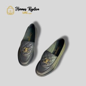 Chanel Matelasse Coco Mark Leather Loafers Black