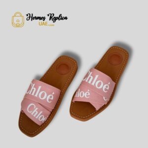 Chloe Logo Straps Woody Flats in Pink Canvas