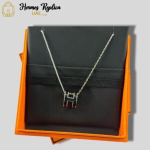 Hermes Mini H Pop Necklace Black Silver